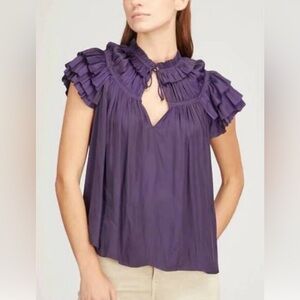 Ulla Johnson Liv Top Lago Purple Ruffle Sleeve Blouse Size 6. Feminine, designer